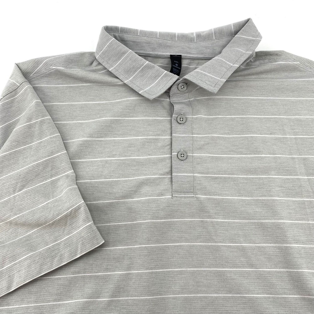 Lululemon Mens Polo Shirt XXLarge Gray White Stripe Athleisure Golf Casual